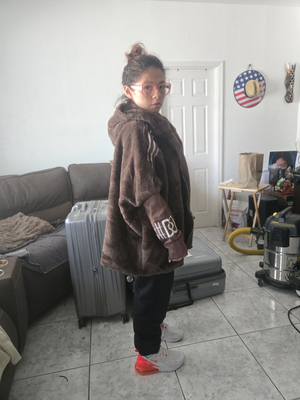 Women's Brown Faux Fur Hooded Coat